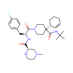 CN1CCN[C@@H](C(=O)N[C@@H](Cc2ccc(F)cc2)C(=O)N2CCC(C(=O)NC(C)(C)C)([C@H]3C=CCCC3)CC2)C1 ZINC000028949913