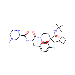 CN1CCN[C@@H](C(=O)N[C@@H](Cc2ccc(F)cc2)C(=O)N2CCC(CC3CCC3)(C(=O)NC(C)(C)C)CC2)C1 ZINC000028949902