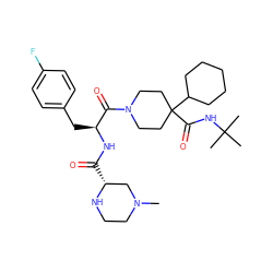 CN1CCN[C@H](C(=O)N[C@@H](Cc2ccc(F)cc2)C(=O)N2CCC(C(=O)NC(C)(C)C)(C3CCCCC3)CC2)C1 ZINC000028352388