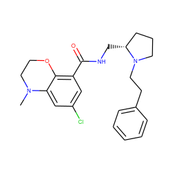 CN1CCOc2c(C(=O)NC[C@@H]3CCCN3CCc3ccccc3)cc(Cl)cc21 ZINC000028248590