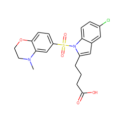 CN1CCOc2ccc(S(=O)(=O)n3c(CCCC(=O)O)cc4cc(Cl)ccc43)cc21 ZINC001772609529