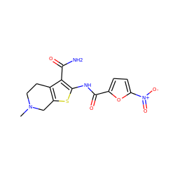 CN1CCc2c(sc(NC(=O)c3ccc([N+](=O)[O-])o3)c2C(N)=O)C1 ZINC000004087213