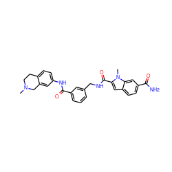 CN1CCc2ccc(NC(=O)c3cccc(CNC(=O)c4cc5ccc(C(N)=O)cc5n4C)c3)cc2C1 ZINC000167960068
