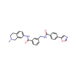 CN1CCc2ccc(NC(=O)c3cccc(CNC(=O)c4ccc(-c5cnco5)cc4)c3)cc2C1 ZINC000167955796