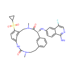 CN1CCc2cccc(c2)[C@@H](Nc2ccc3c(N)ncc(F)c3c2)C(=O)N(C)Cc2cc(ccc2S(=O)(=O)C2CC2)NC1=O ZINC000221912642