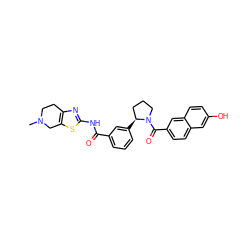 CN1CCc2nc(NC(=O)c3cccc([C@H]4CCCN4C(=O)c4ccc5cc(O)ccc5c4)c3)sc2C1 ZINC000199986501