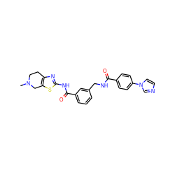 CN1CCc2nc(NC(=O)c3cccc(CNC(=O)c4ccc(-n5ccnc5)cc4)c3)sc2C1 ZINC000167950147
