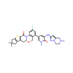 CN1CCn2nc(Nc3cc(-c4cc(F)cc(N5CCc6c(sc7c6CC(C)(C)C7)C5=O)c4CO)cn(C)c3=O)cc2C1 ZINC000116055119