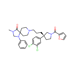 CN1CN(c2ccccc2)C2(CCN(CCC[C@]3(c4ccc(Cl)c(Cl)c4)CCN(C(=O)c4ccco4)C3)CC2)C1=O ZINC000044305456