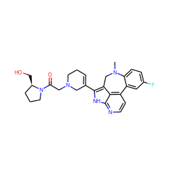 CN1Cc2c(C3=CCCN(CC(=O)N4CCC[C@H]4CO)C3)[nH]c3nccc(c23)-c2cc(F)ccc21 ZINC001772619205