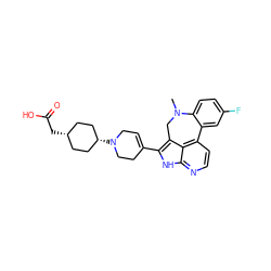CN1Cc2c(C3=CCN([C@H]4CC[C@@H](CC(=O)O)CC4)CC3)[nH]c3nccc(c23)-c2cc(F)ccc21 ZINC001772608080