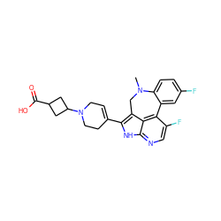 CN1Cc2c(C3=CCN(C4CC(C(=O)O)C4)CC3)[nH]c3ncc(F)c(c23)-c2cc(F)ccc21 ZINC001772636291