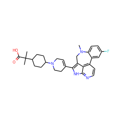 CN1Cc2c(C3=CCN(C4CCC(C(C)(C)C(=O)O)CC4)CC3)[nH]c3nccc(c23)-c2cc(F)ccc21 ZINC001772614797