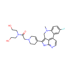 CN1Cc2c(C3=CCN(CC(=O)N(CCO)CCO)CC3)[nH]c3nccc(c23)-c2cc(F)ccc21 ZINC001772638012