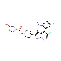 CN1Cc2c(C3=CCN(CC(=O)N4CC[C@H](O)C4)CC3)[nH]c3ncc(F)c(c23)-c2cc(F)ccc21 ZINC001772657478