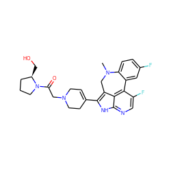 CN1Cc2c(C3=CCN(CC(=O)N4CCC[C@H]4CO)CC3)[nH]c3ncc(F)c(c23)-c2cc(F)ccc21 ZINC001772614858