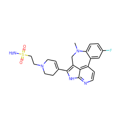 CN1Cc2c(C3=CCN(CCS(N)(=O)=O)CC3)[nH]c3nccc(c23)-c2cc(F)ccc21 ZINC001772623195