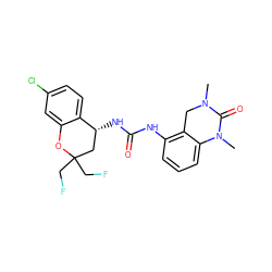 CN1Cc2c(NC(=O)N[C@@H]3CC(CF)(CF)Oc4cc(Cl)ccc43)cccc2N(C)C1=O ZINC000144427129