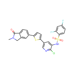 CN1Cc2cc(-c3ccc(-c4cnc(Cl)c(NS(=O)(=O)c5ccc(F)cc5F)c4)s3)ccc2C1=O ZINC000145513456