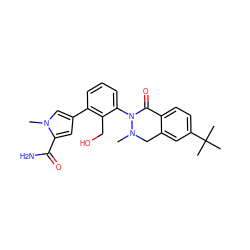 CN1Cc2cc(C(C)(C)C)ccc2C(=O)N1c1cccc(-c2cc(C(N)=O)n(C)c2)c1CO ZINC000143571489