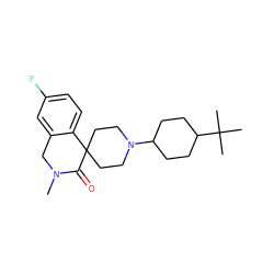 CN1Cc2cc(F)ccc2C2(CCN(C3CCC(C(C)(C)C)CC3)CC2)C1=O ZINC000014977292