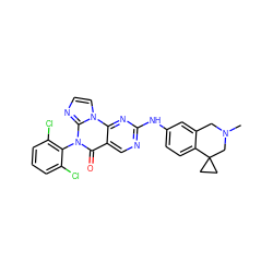 CN1Cc2cc(Nc3ncc4c(=O)n(-c5c(Cl)cccc5Cl)c5nccn5c4n3)ccc2C2(CC2)C1 ZINC000143866588