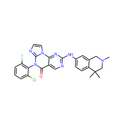 CN1Cc2cc(Nc3ncc4c(=O)n(-c5c(F)cccc5Cl)c5nccn5c4n3)ccc2C(C)(C)C1 ZINC000143841389