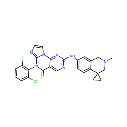 CN1Cc2cc(Nc3ncc4c(=O)n(-c5c(F)cccc5Cl)c5nccn5c4n3)ccc2C2(CC2)C1 ZINC000144010716