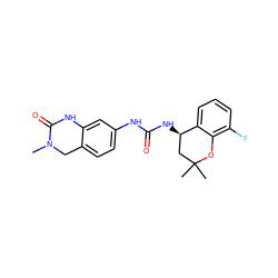 CN1Cc2ccc(NC(=O)N[C@@H]3CC(C)(C)Oc4c(F)cccc43)cc2NC1=O ZINC000143441250