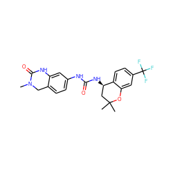 CN1Cc2ccc(NC(=O)N[C@@H]3CC(C)(C)Oc4cc(C(F)(F)F)ccc43)cc2NC1=O ZINC000143412814