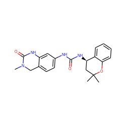 CN1Cc2ccc(NC(=O)N[C@@H]3CC(C)(C)Oc4ccccc43)cc2NC1=O ZINC000143497892