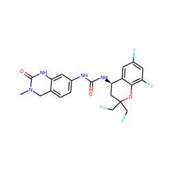 CN1Cc2ccc(NC(=O)N[C@@H]3CC(CF)(CF)Oc4c(F)cc(F)cc43)cc2NC1=O ZINC000144350921