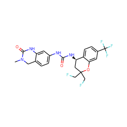 CN1Cc2ccc(NC(=O)N[C@@H]3CC(CF)(CF)Oc4cc(C(F)(F)F)ccc43)cc2NC1=O ZINC000143761897