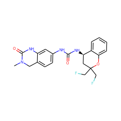 CN1Cc2ccc(NC(=O)N[C@@H]3CC(CF)(CF)Oc4ccccc43)cc2NC1=O ZINC000143653017