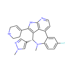 CN1c2ccc(F)cc2-c2ccnc3[nH]c(C4=CCNCC4)c(c23)[C@H]1c1cnn(C)c1 ZINC001772626292