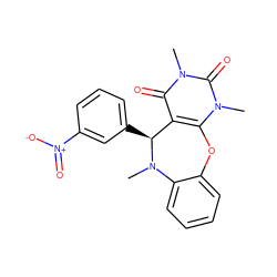 CN1c2ccccc2Oc2c(c(=O)n(C)c(=O)n2C)[C@@H]1c1cccc([N+](=O)[O-])c1 ZINC000001088431