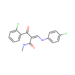 CNC(=O)/C(=C\Nc1ccc(Cl)cc1)C(=O)c1ccccc1Cl ZINC000028701958