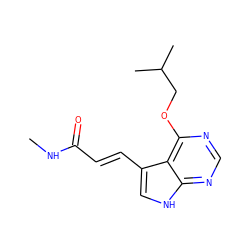 CNC(=O)/C=C/c1c[nH]c2ncnc(OCC(C)C)c12 ZINC000208110633