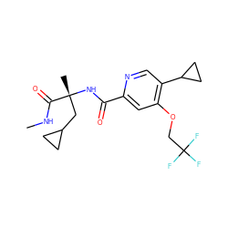 CNC(=O)[C@@](C)(CC1CC1)NC(=O)c1cc(OCC(F)(F)F)c(C2CC2)cn1 ZINC000146504872