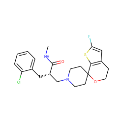 CNC(=O)[C@@H](Cc1ccccc1Cl)CN1CCC2(CC1)OCCc1cc(F)sc12 ZINC000084739540