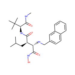 CNC(=O)[C@@H](NC(=O)[C@H](CC(C)C)[C@H](NCc1ccc2ccccc2c1)C(=O)NO)C(C)(C)C ZINC000013802391