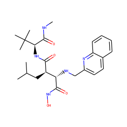 CNC(=O)[C@@H](NC(=O)[C@H](CC(C)C)[C@H](NCc1ccc2ccccc2n1)C(=O)NO)C(C)(C)C ZINC000013802392