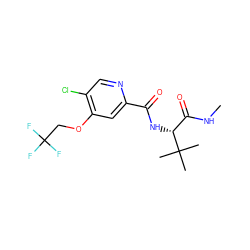 CNC(=O)[C@@H](NC(=O)c1cc(OCC(F)(F)F)c(Cl)cn1)C(C)(C)C ZINC000149224201