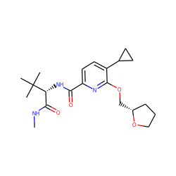 CNC(=O)[C@@H](NC(=O)c1ccc(C2CC2)c(OC[C@@H]2CCCO2)n1)C(C)(C)C ZINC000150190841