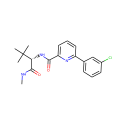 CNC(=O)[C@@H](NC(=O)c1cccc(-c2cccc(Cl)c2)n1)C(C)(C)C ZINC000150068554