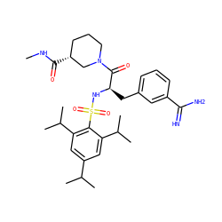 CNC(=O)[C@@H]1CCCN(C(=O)[C@@H](Cc2cccc(C(=N)N)c2)NS(=O)(=O)c2c(C(C)C)cc(C(C)C)cc2C(C)C)C1 ZINC000026938162