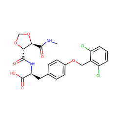 CNC(=O)[C@@H]1OCO[C@H]1C(=O)N[C@@H](Cc1ccc(OCc2c(Cl)cccc2Cl)cc1)C(=O)O ZINC000058583005