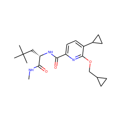 CNC(=O)[C@H](CC(C)(C)C)NC(=O)c1ccc(C2CC2)c(OCC2CC2)n1 ZINC000150278857