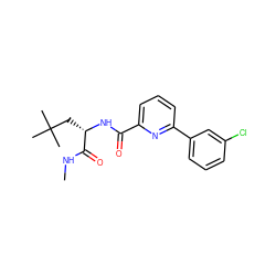 CNC(=O)[C@H](CC(C)(C)C)NC(=O)c1cccc(-c2cccc(Cl)c2)n1 ZINC000150074915