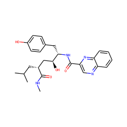 CNC(=O)[C@H](CC(C)C)C[C@H](O)[C@H](Cc1ccc(O)cc1)NC(=O)c1cnc2ccccc2n1 ZINC000026265450